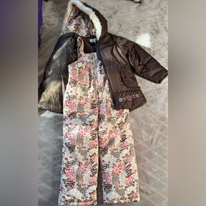 London Fog Brown and Pink Animal Print Snow Jacket and One piece
